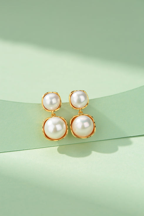 Elegant Double Freshwater Pearl Earrings – Gold & Silver Options